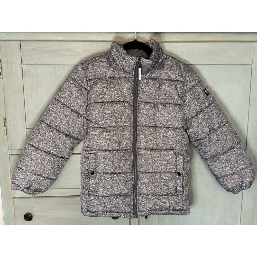 H&M Youth Puffy Jacket‎ Size 9-10 Years Grey Warm Full Zip Snap Pockets